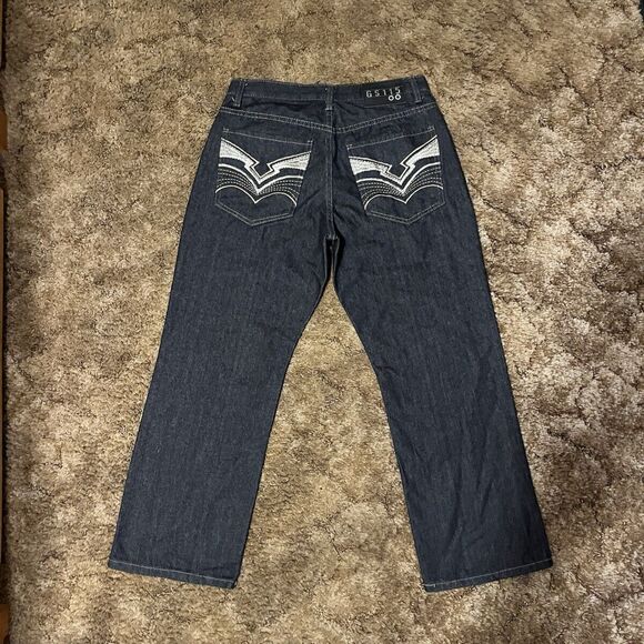 Y2K GS115 Embroidered Baggy Skater Jeans Navy Blue 32x29 - Picture 2 of 4